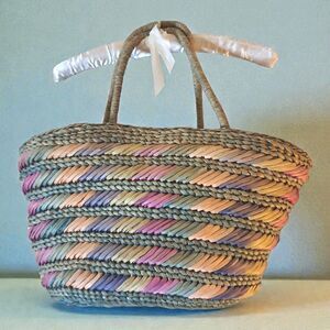 XL Straw Boho Market Bag,12.5" Tall,20 "Wide,8" Deep,Lined,Striped